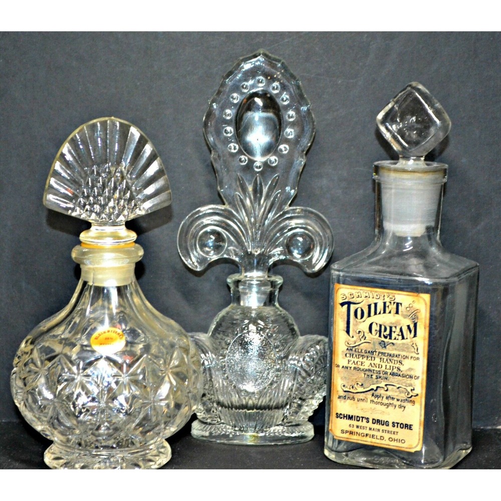 vintage glass large perfume bottles lot of 3 vanity scent bottles